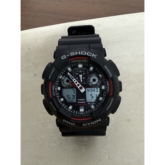 Casio G-Shock GA-100 Black & Red Analog Digital Shock Resistant Watch WR200M - Picture 7 of 16